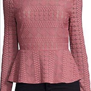 BCBG Peplum Lace Long Sleeve Top Dirty Pink Blush  XSmall